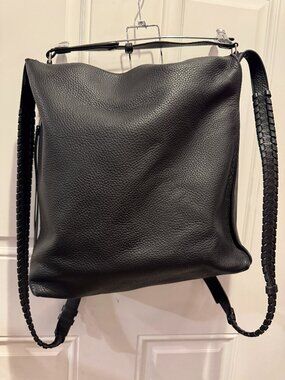 AllSaints Black Pebbled Leather Backpack with Braided Straps